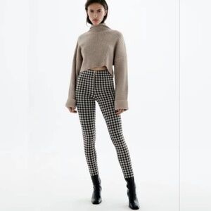 Zara Gingham Zip Front High Waist Leggings Black & White